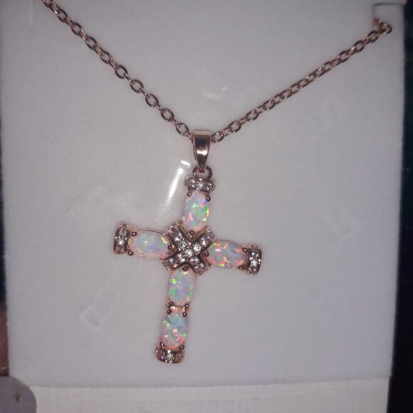 Neiman Marcus  Rose Gold Plated Opal Cross Necklace - Picture 6 of 6